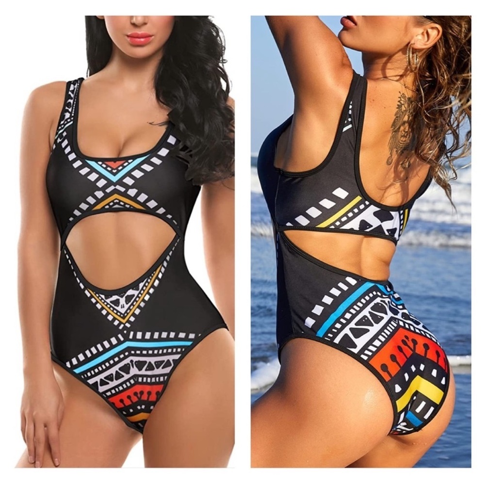 Tribal Print Cutout One-Piece Swimsuit